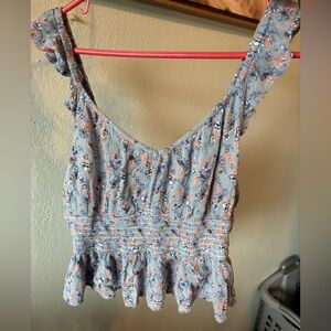 Floral Blue Sleeveless Top